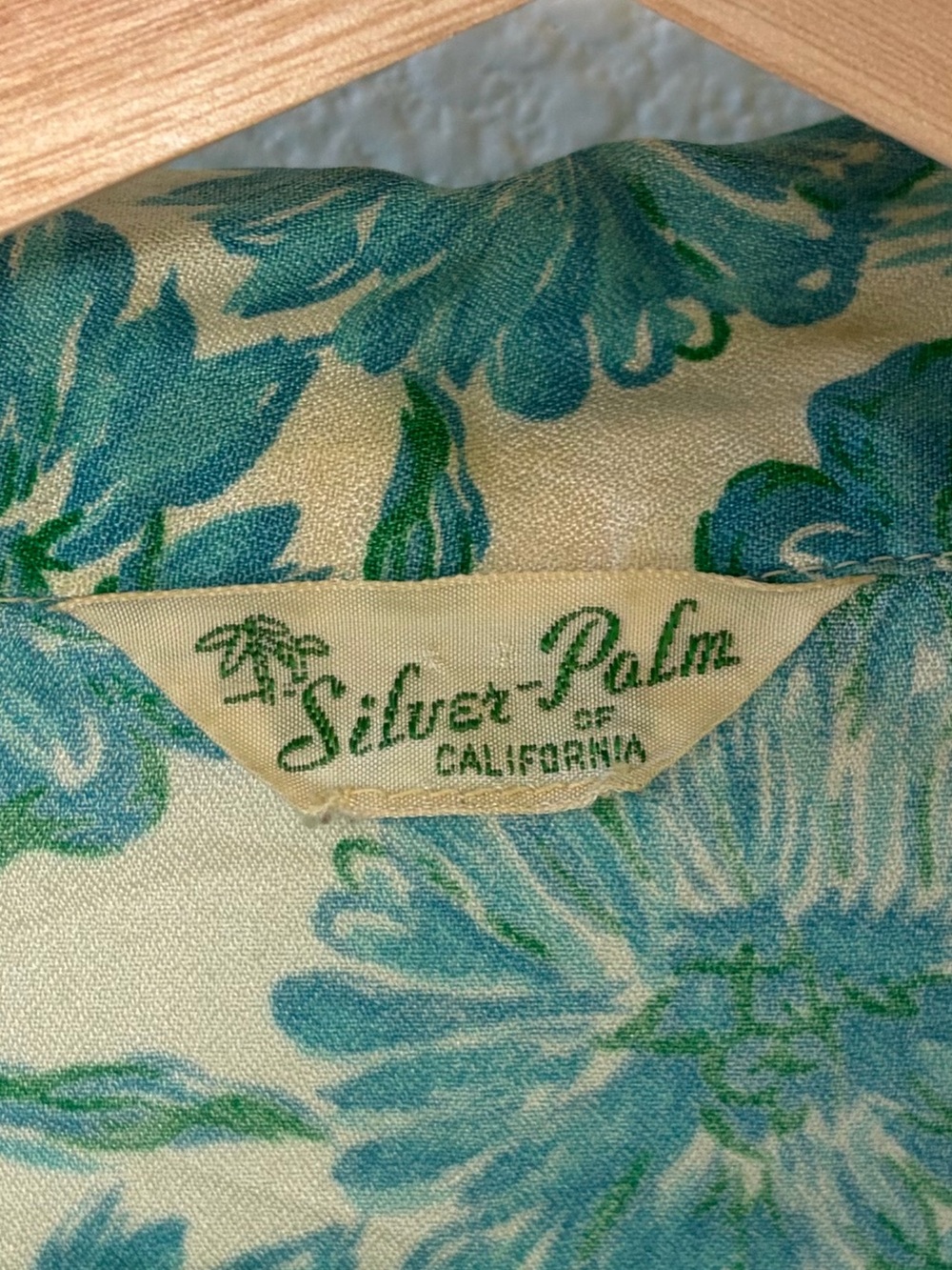 Vintage Silver Palm California Dress / Turquoise Hawaiian / Tiki / Modern L-XL - Picture 2 of 13